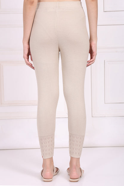 Beige Solid Acrylic Winter Legging
