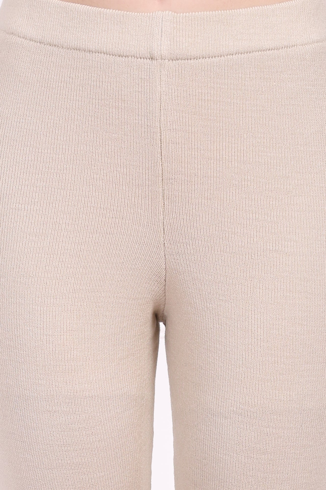 Beige Solid Acrylic Winter Legging
