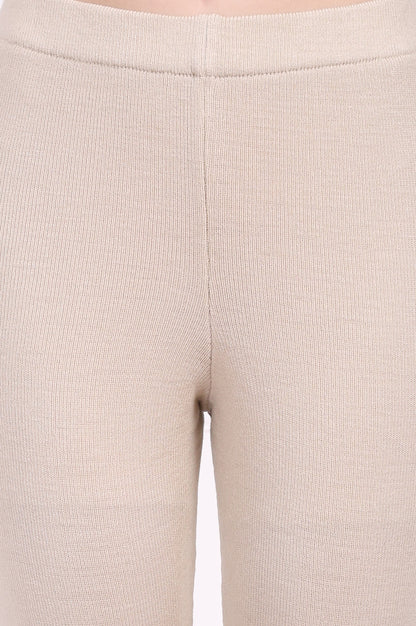 Beige Solid Acrylic Winter Legging