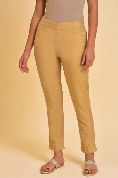 Beige Embroidered Slim Fit Rayon Culottes