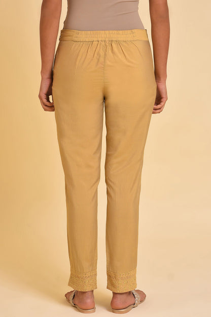 Beige Embroidered Slim Fit Rayon Culottes