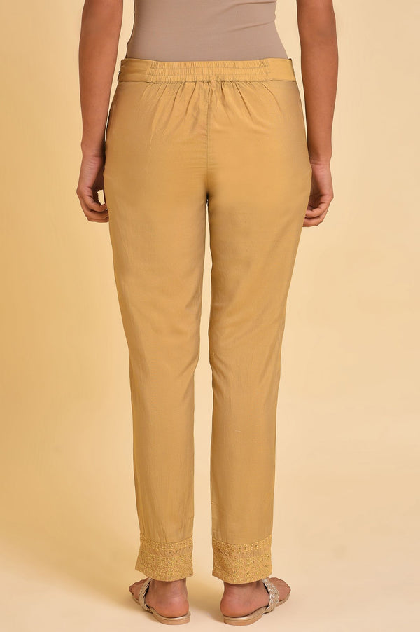 Beige Embroidered Slim Fit Rayon Culottes