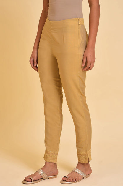 Beige Embroidered Slim Fit Rayon Culottes