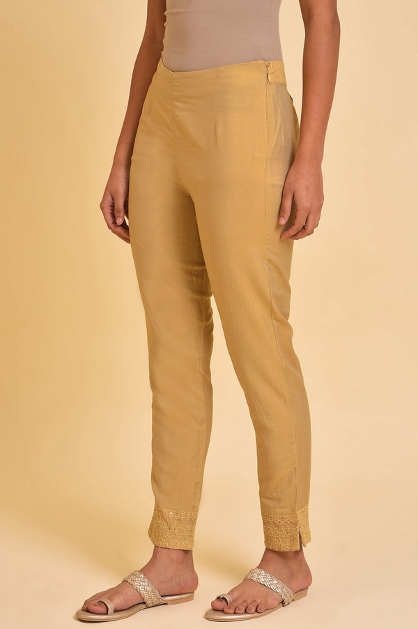Beige Embroidered Slim Fit Rayon Culottes