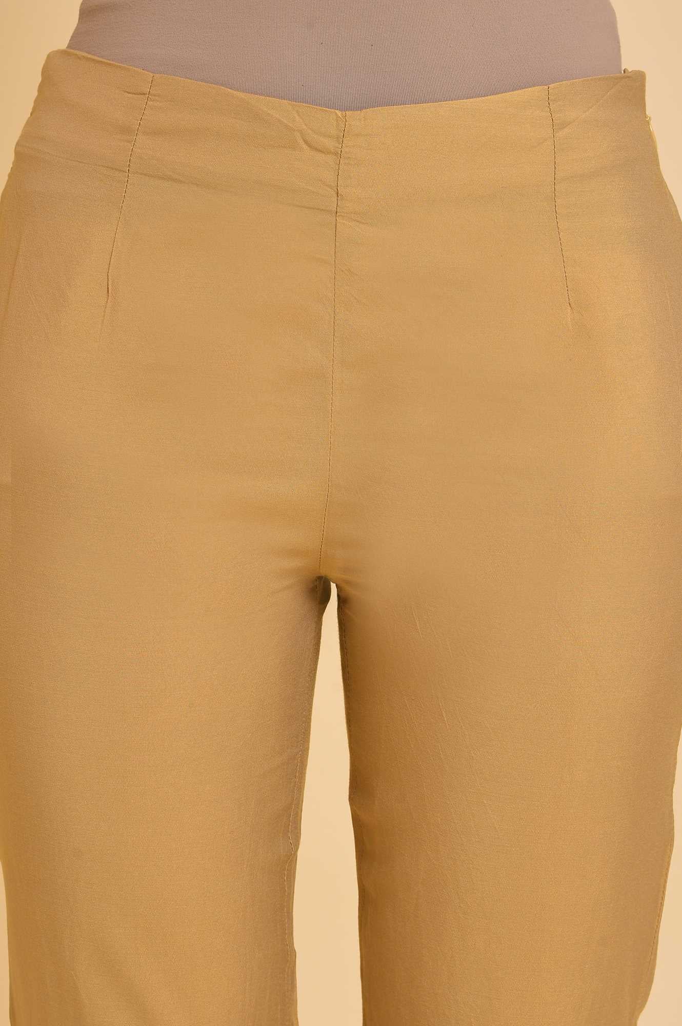 Beige Embroidered Slim Fit Rayon Culottes