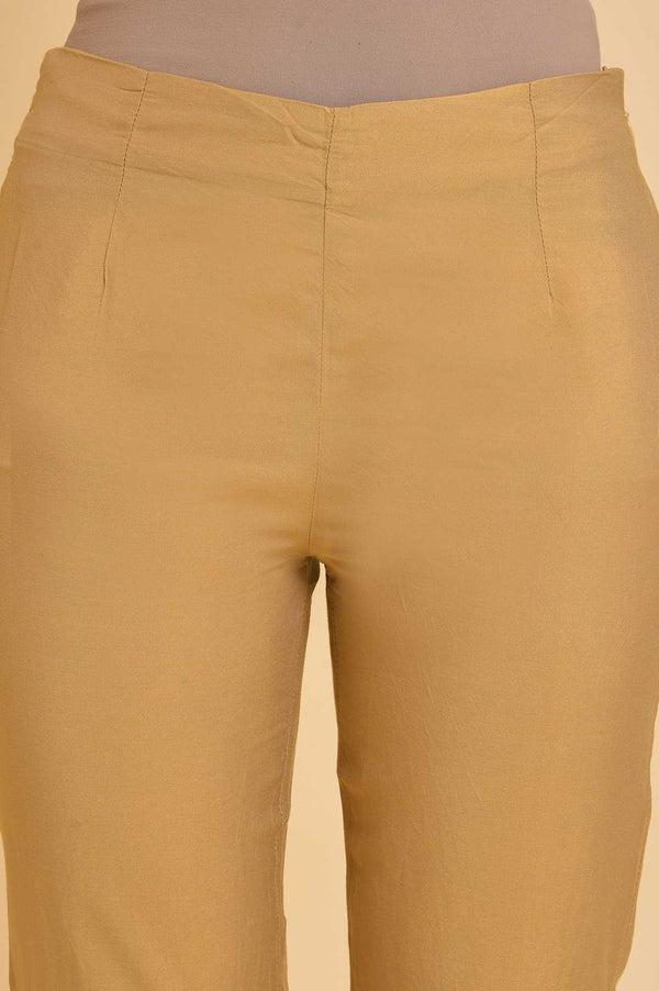Beige Embroidered Slim Fit Rayon Culottes