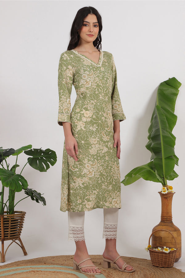 White Solid Cotton Flax Slim Pants with Lace