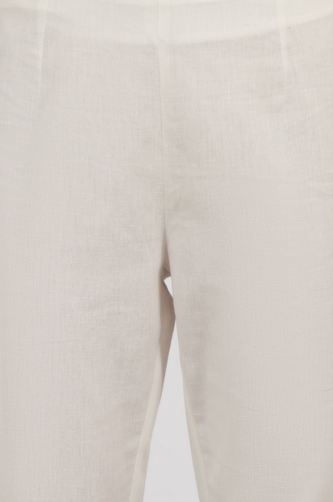 White Solid Cotton Flax Slim Pants with Lace