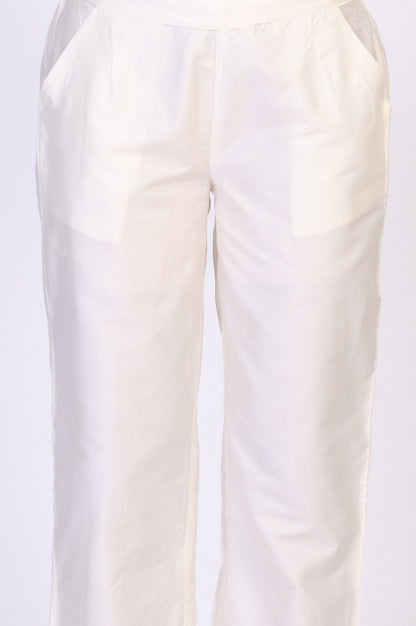 Cream Solid Straight Rayon Pant