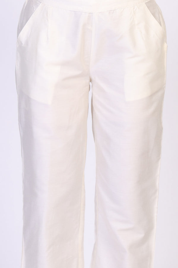Cream Solid Straight Rayon Pant
