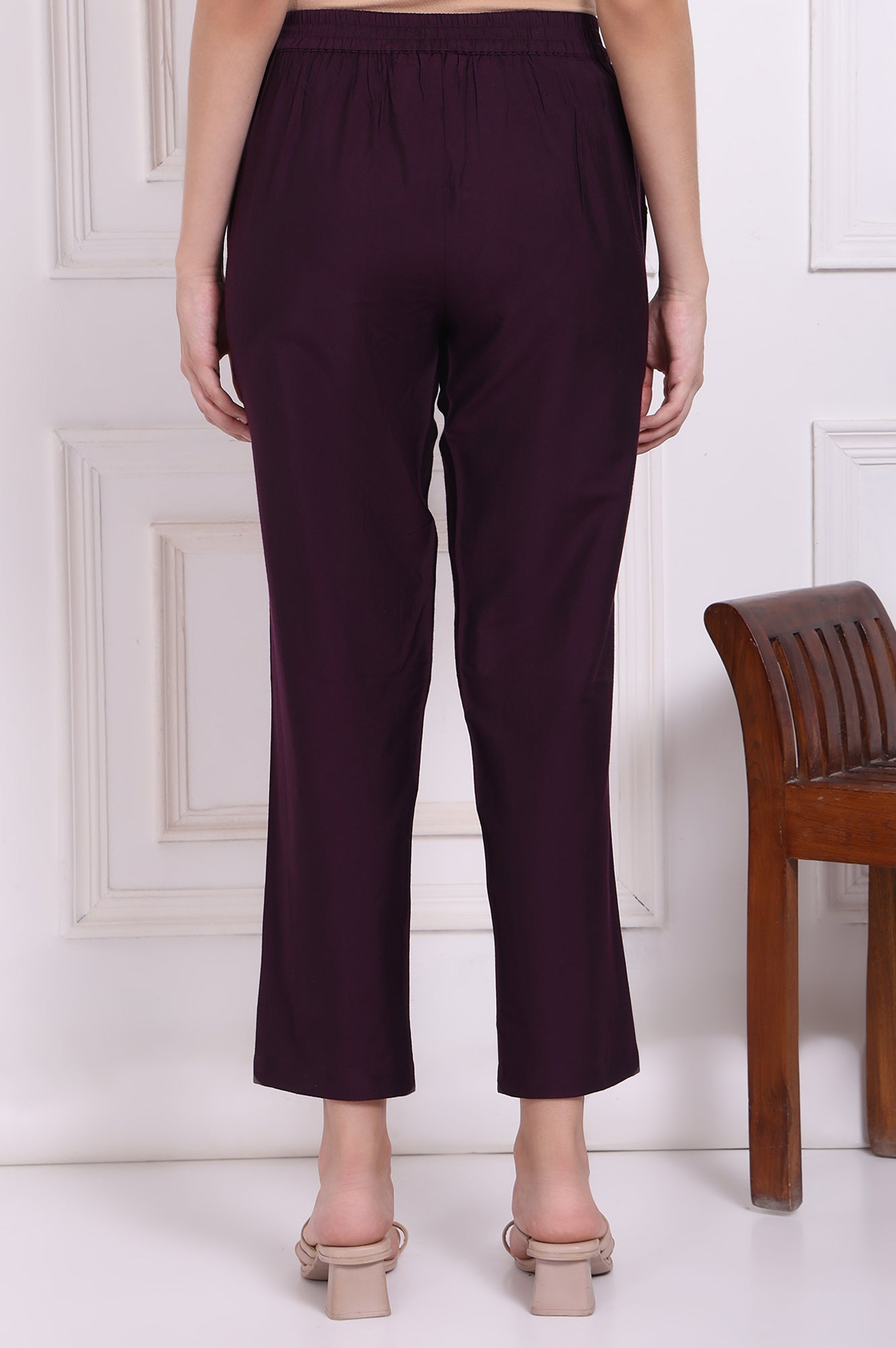 Purple Solid Ankle Length Rayon Straight Pants