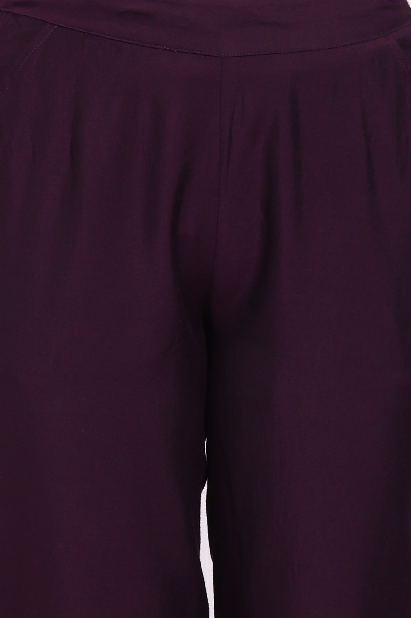 Purple Solid Ankle Length Rayon Straight Pants