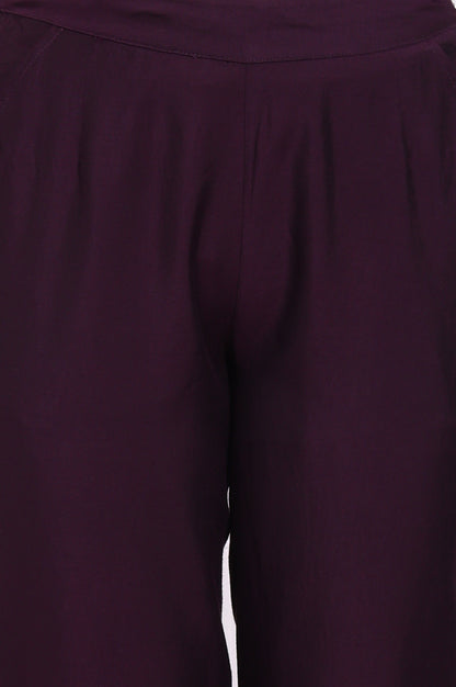 Purple Solid Ankle Length Rayon Straight Pants
