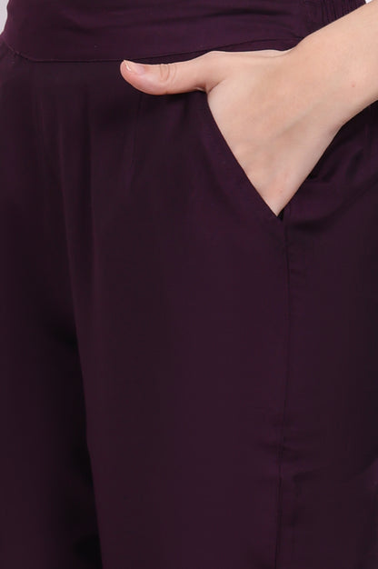 Purple Solid Ankle Length Rayon Straight Pants