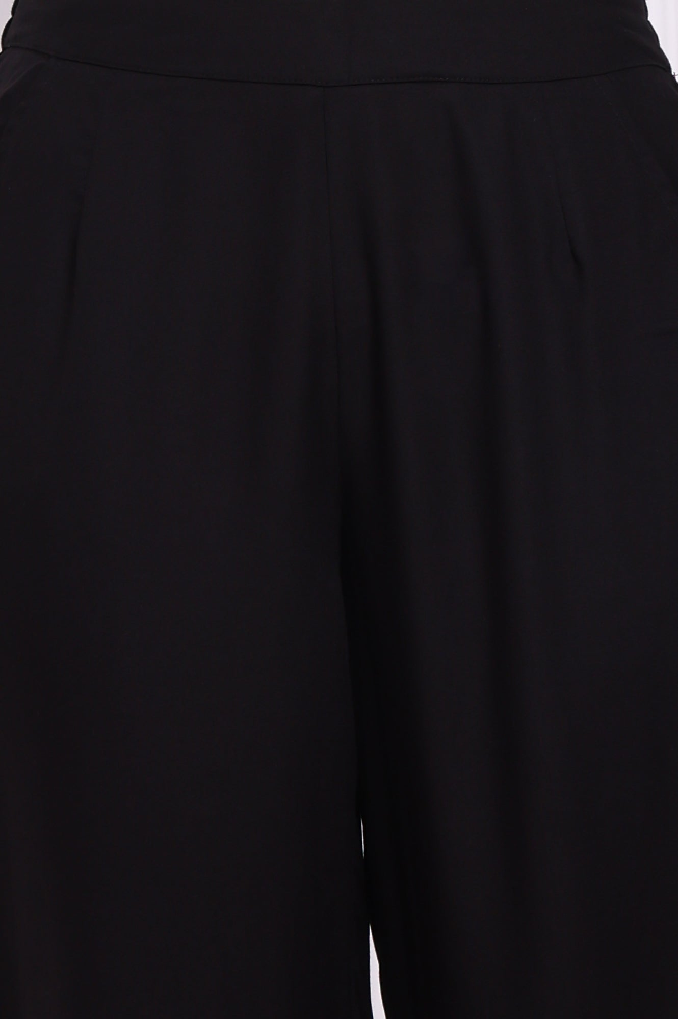 Black Solid Ankle Length Rayon Straight Pants