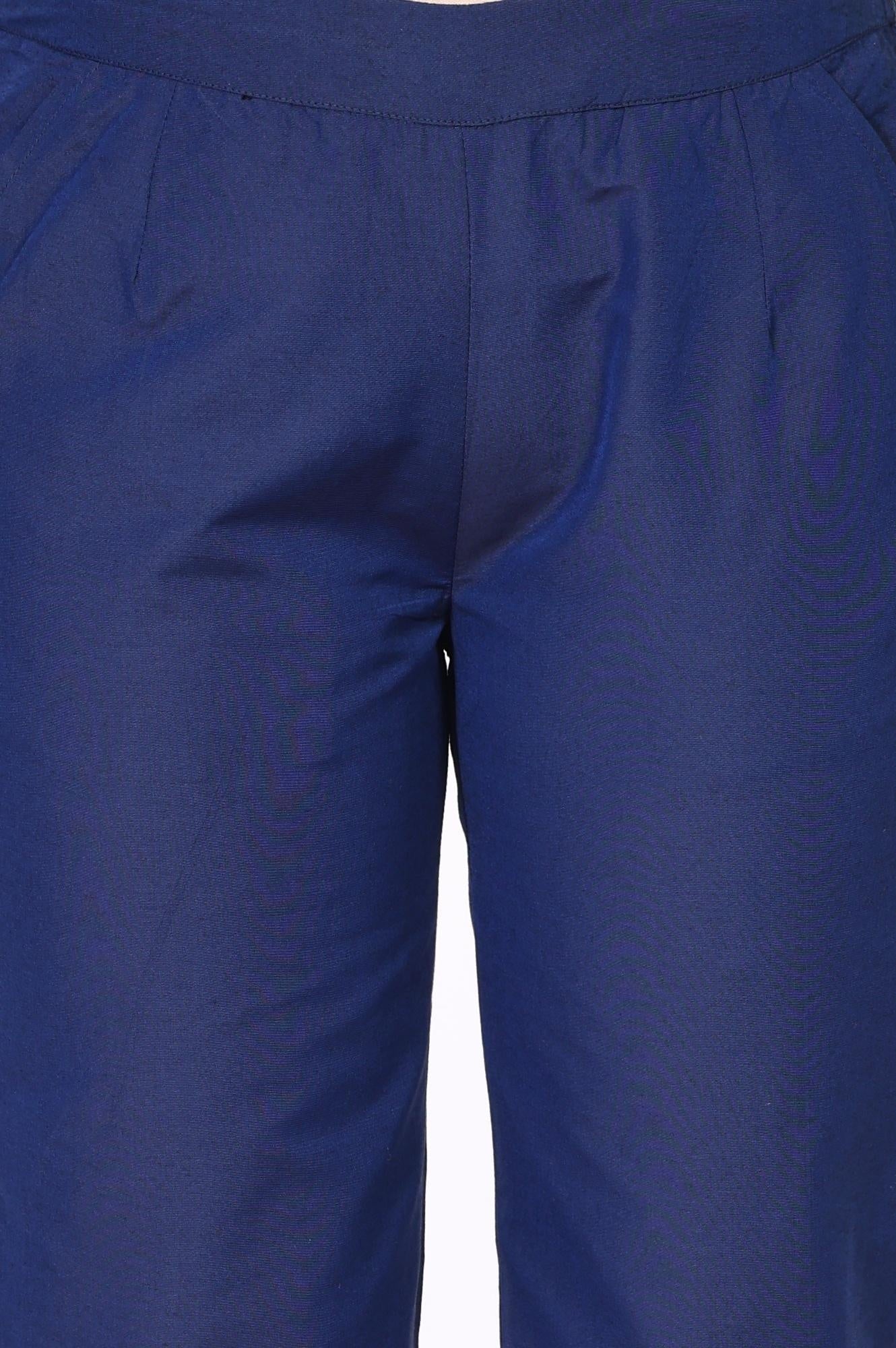 Blue Solid Straight Rayon Pant
