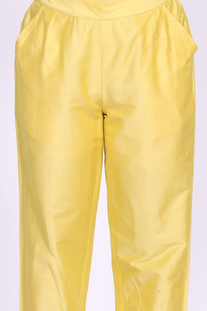 Yellow Solid Straight Fit Pants with Lace