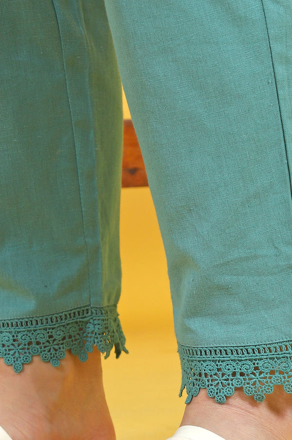 Blue Solid Cotton Flax Straight Pants