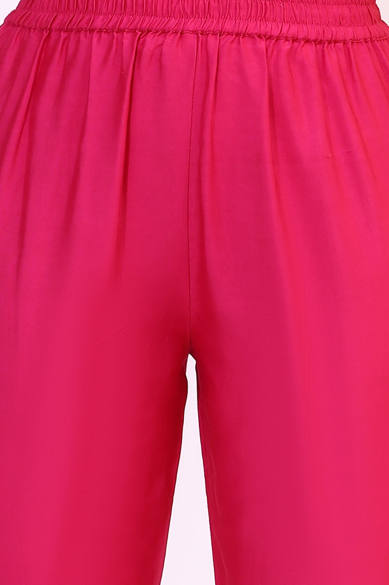 Fuchsia Pink Solid Straight Pants with Sequined Hemline