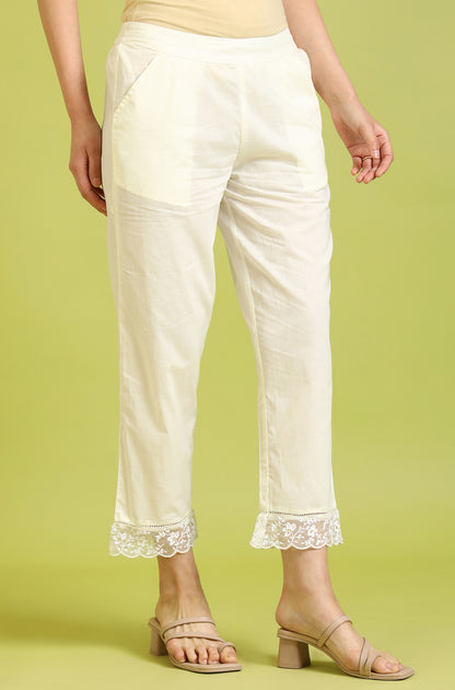 White Solid Pure Cotton Straight Pants