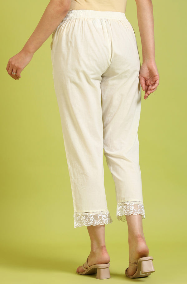 White Solid Pure Cotton Straight Pants