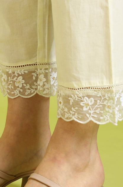 White Solid Pure Cotton Straight Pants