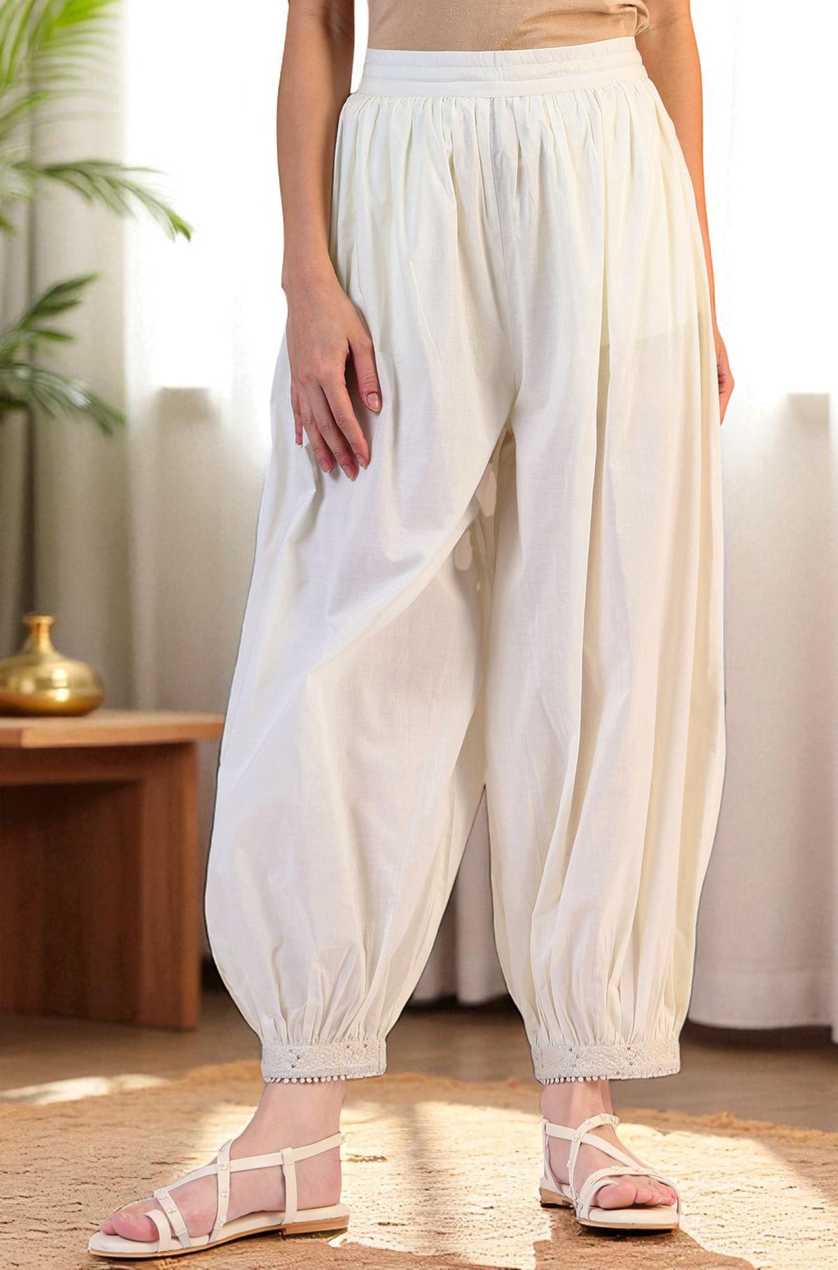 Solid Pure Cotton Gathered Salwar - S
