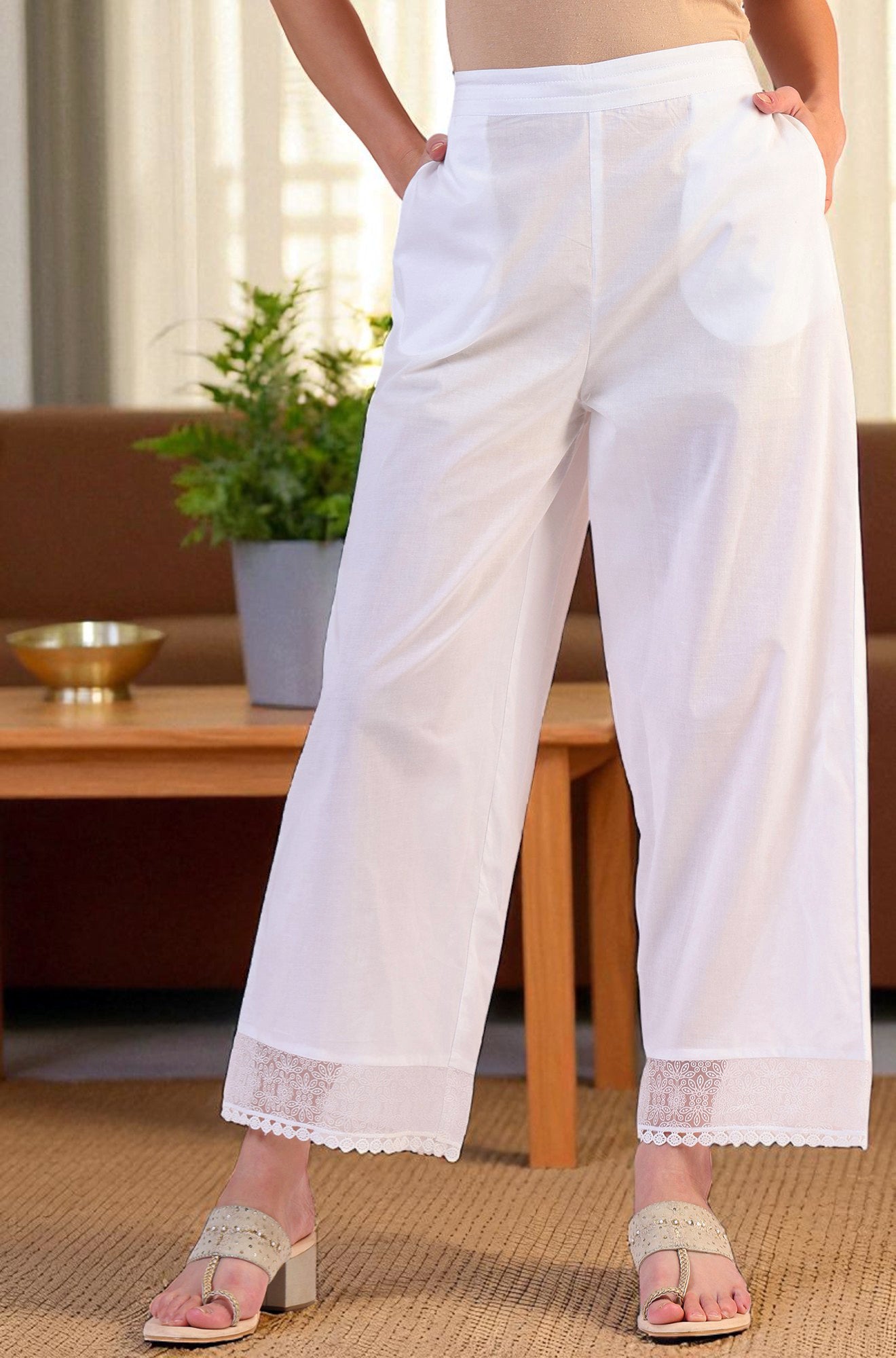 Solid Pure Cotton Parallel Pants