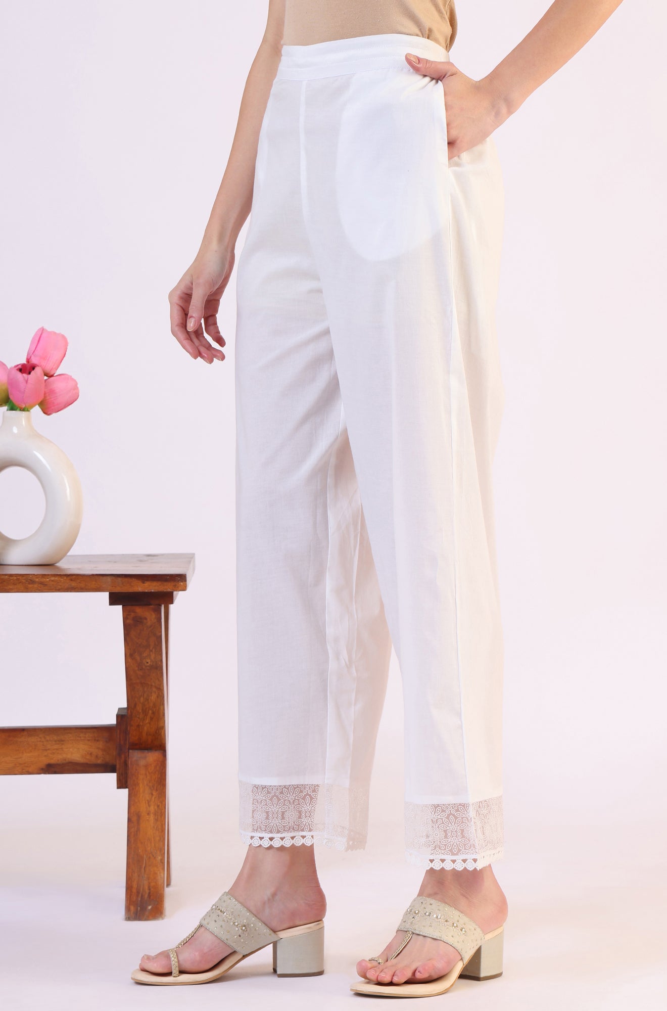 Solid Pure Cotton Parallel Pants