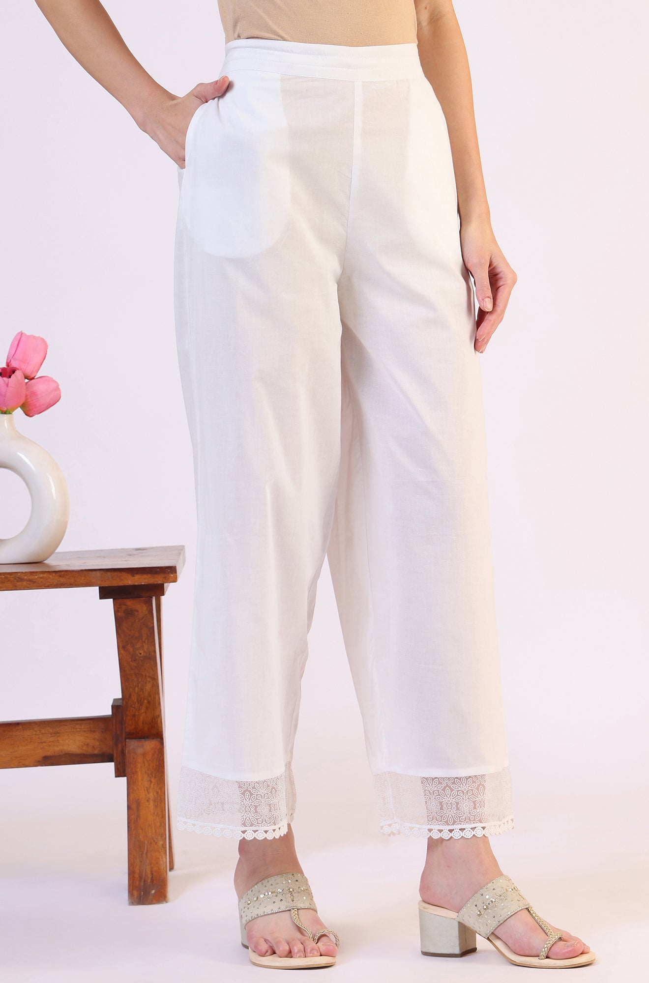Solid Pure Cotton Parallel Pants