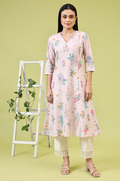 White Solid Mid-Rise Straight Pants with Embroidered Organza Scallop Hemline