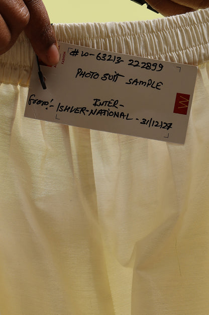 White Solid Mid-Rise Straight Pants with Embroidered Organza Scallop Hemline