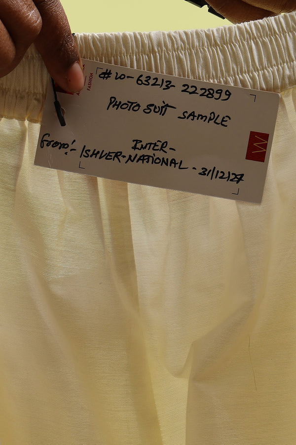 White Solid Mid-Rise Straight Pants with Embroidered Organza Scallop Hemline