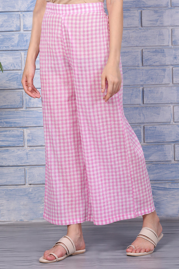 Pink Checkered Ankle Length Pure Cotton Pants