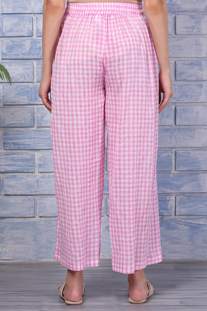 Pink Checkered Ankle Length Pure Cotton Pants