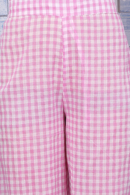Pink Checkered Ankle Length Pure Cotton Pants
