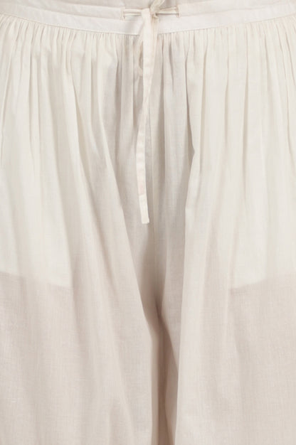 White Ankle Length Pure Cotton Gathered Pants