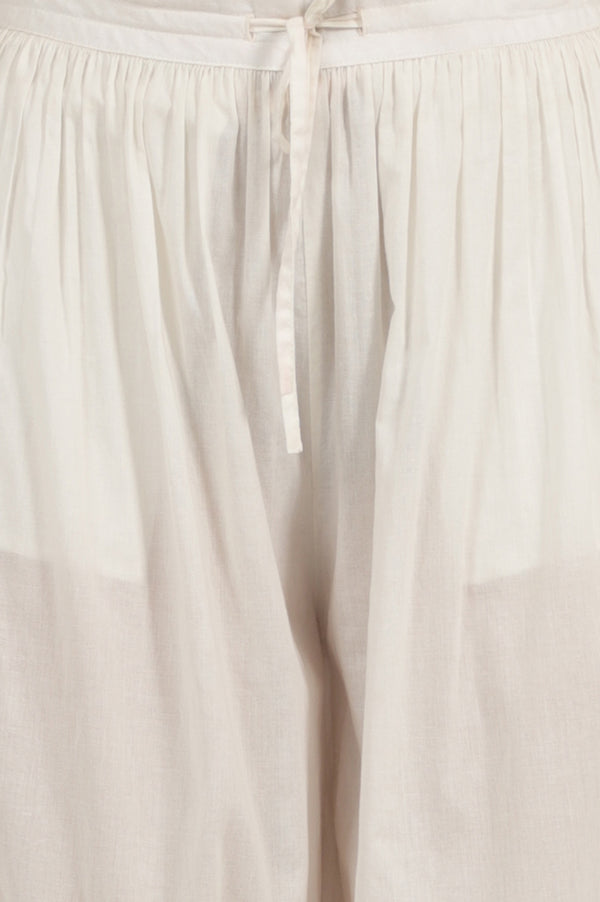 White Ankle Length Pure Cotton Gathered Pants
