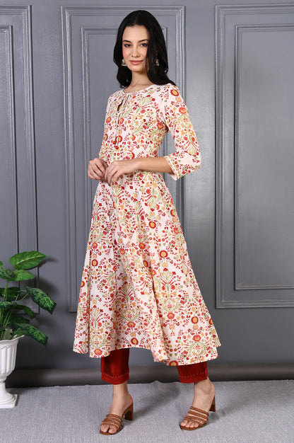 Red Solid Mid-Rise Straight Pants with Lace