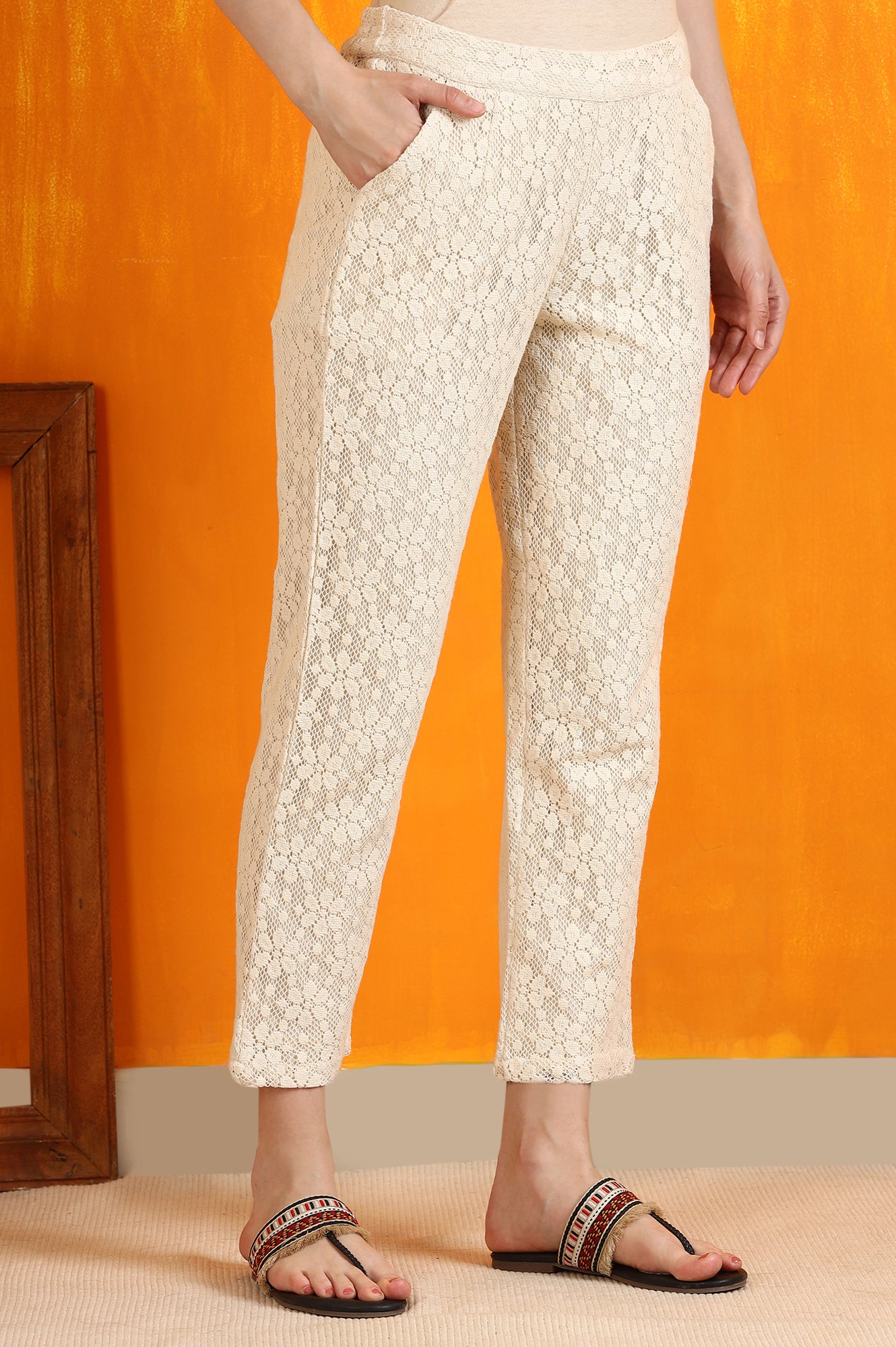 Off-White Cotton Lace Trouser Pants