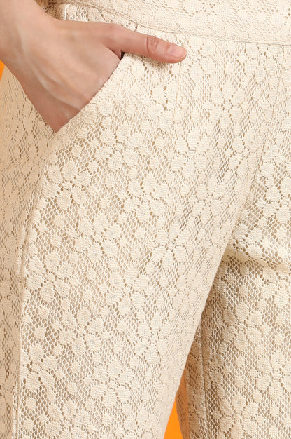 Off-White Cotton Lace Trouser Pants