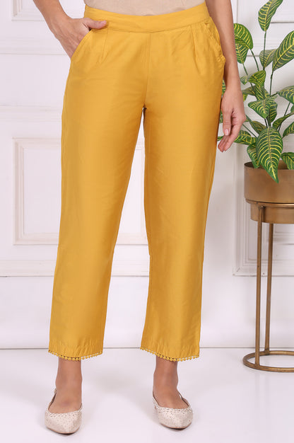 Yellow Solid Ankle Length Straight Pants