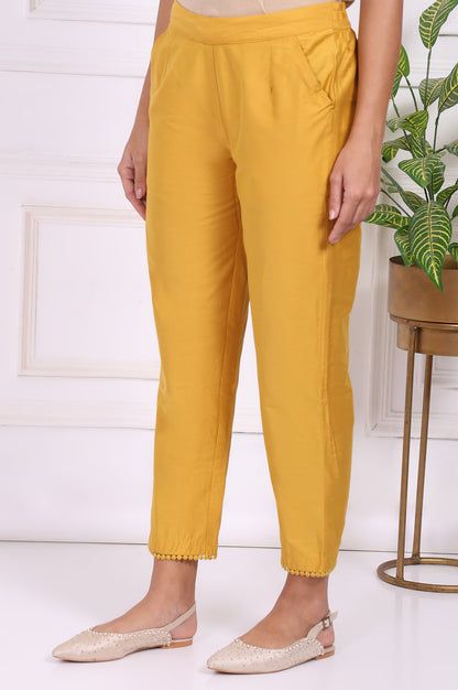 Yellow Solid Ankle Length Straight Pants