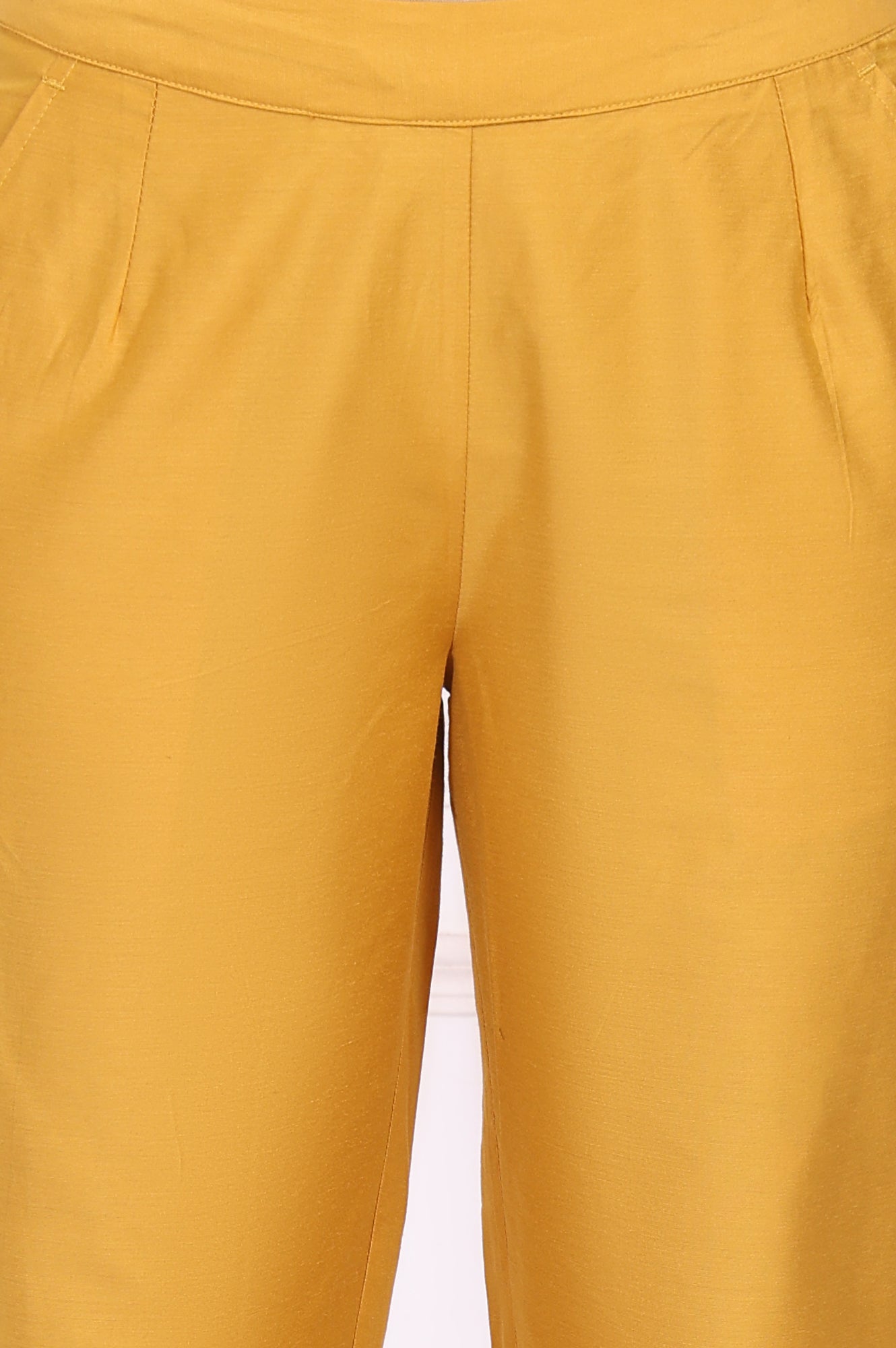 Yellow Solid Ankle Length Straight Pants