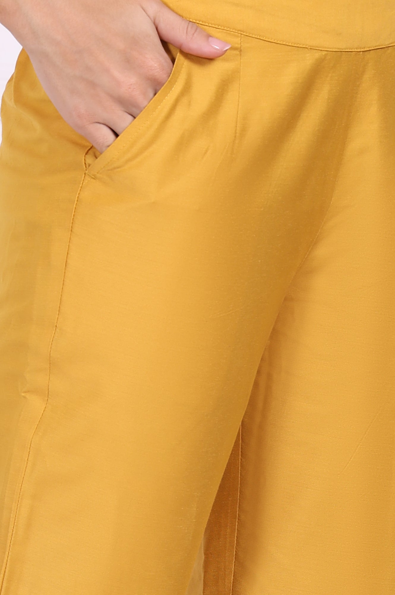 Yellow Solid Ankle Length Straight Pants