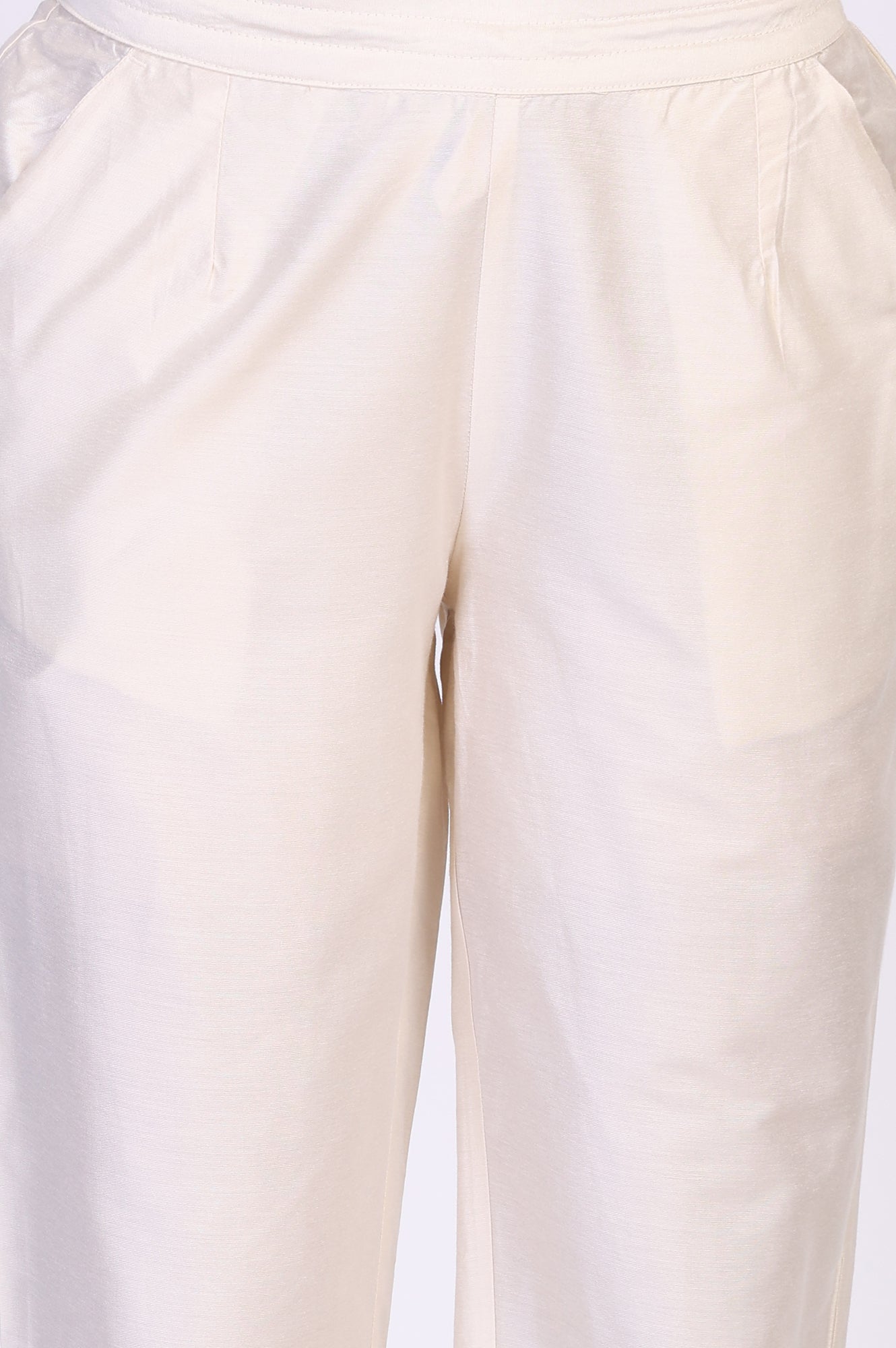Off White Solid Tape Straight Rayon Pant