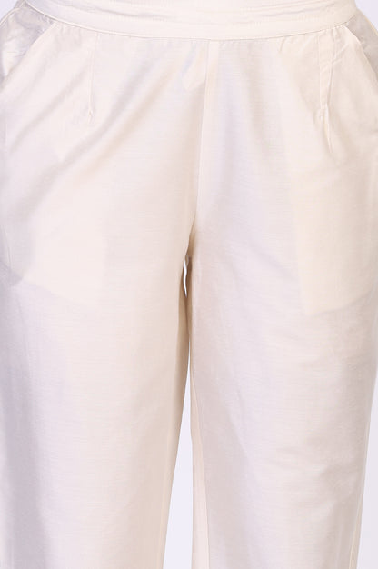 Off White Solid Tape Straight Rayon Pant