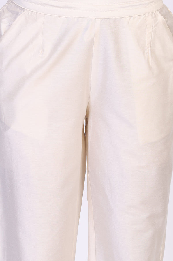 Off White Solid Tape Straight Rayon Pant