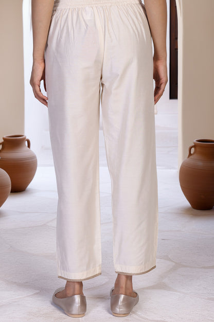 Off White Solid Tape Straight Rayon Pant