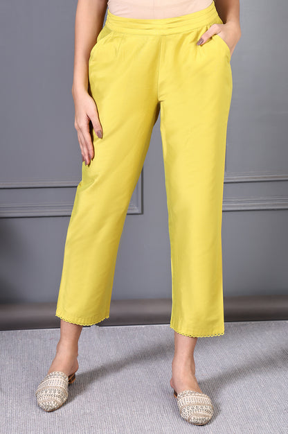Yellow Solid Lace Mid-Rise Straight Pant